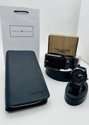 Подарочный набор для мужчины ремень, кошелек, часы + коробка 2099118
