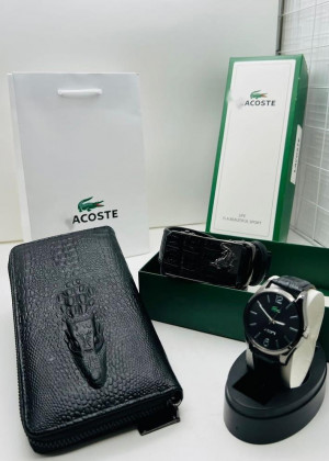 Подарочный набор для мужчины ремень, кошелек, часы + коробка 2099129