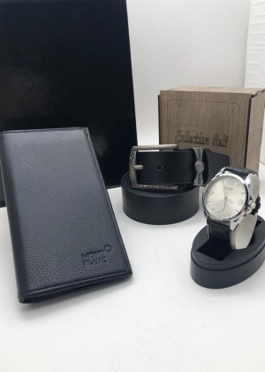 Подарочный набор для мужчины ремень, кошелек, часы + коробка 2099130