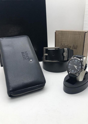 Подарочный набор для мужчины ремень, кошелек, часы + коробка 2099131
