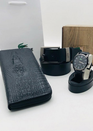 Подарочный набор для мужчины ремень, кошелек, часы + коробка 2099134
