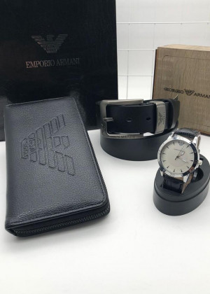 Подарочный набор для мужчины ремень, кошелек, часы + коробка 2099135
