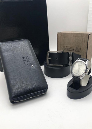 Подарочный набор для мужчины ремень, кошелек, часы + коробка 2099136
