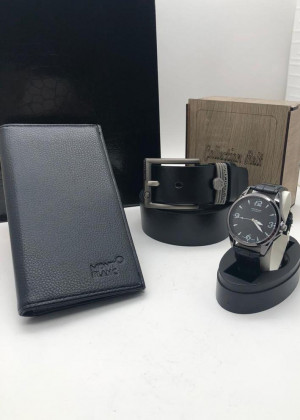Подарочный набор для мужчины ремень, кошелек, часы + коробка 2099138