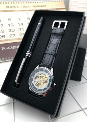 Подарочный набор для мужчины часы, ручка + коробка 2099142