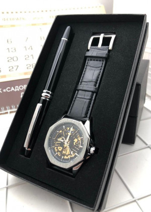 Подарочный набор для мужчины часы, ручка + коробка 2099143