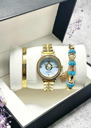 Подарочный набор для женщин часы, 2 браслета + коробка 2308457