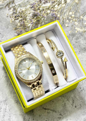 Подарочный набор для женщин часы, 2 браслета + коробка 2351849