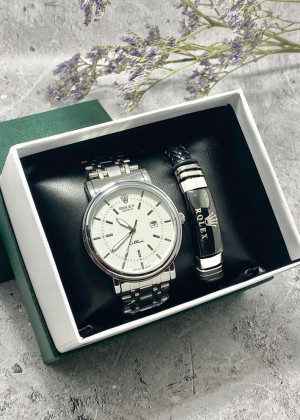 Подарочный набор для мужчины часы и браслет + коробка 2352049