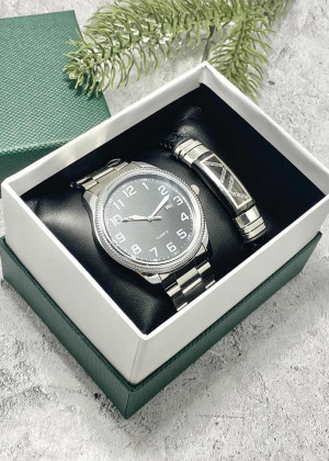 Подарочный набор для мужчины часы и браслет + коробка 2352051