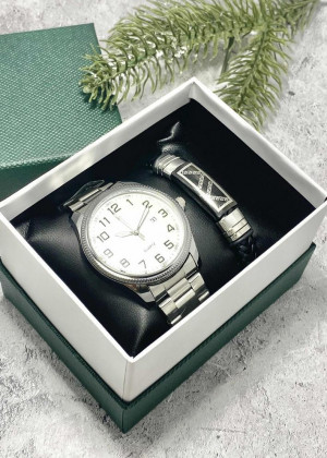 Подарочный набор для мужчины часы и браслет + коробка 2352056