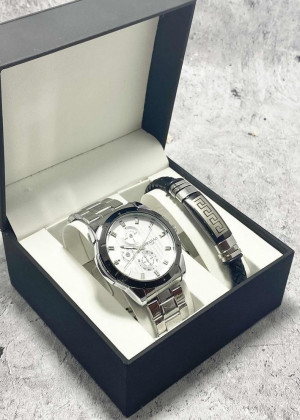 Подарочный набор для мужчины часы и браслет + коробка 2352067