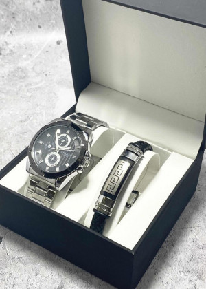 Подарочный набор для мужчины часы и браслет + коробка 2352068