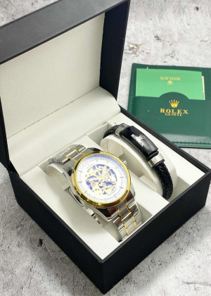 Подарочный набор для мужчины часы и браслет + коробка 2352074