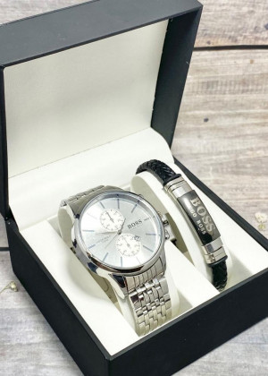 Подарочный набор для мужчины часы и браслет + коробка 2352078