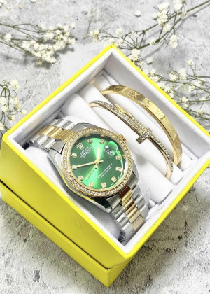 Подарочный набор для женщин часы, 2 браслета + коробка 2361475