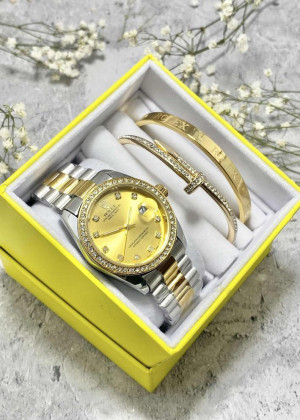 Подарочный набор для женщин часы, 2 браслета + коробка 2361477