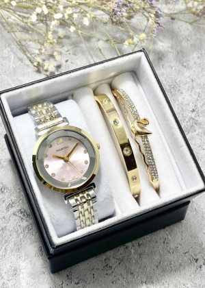 Подарочный набор для женщин часы, 2 браслета + коробка 2361487
