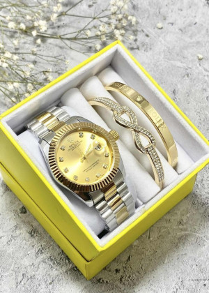 Подарочный набор для женщин часы, 2 браслета + коробка 2361539