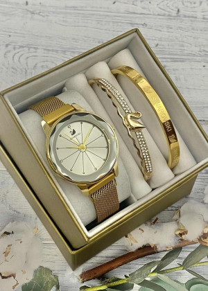 Подарочный набор для женщин часы, 2 браслета + коробка 2361548