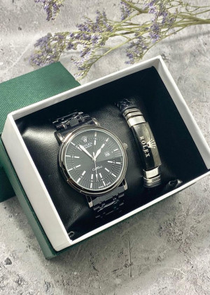 Подарочный набор для мужчины часы и браслет + коробка 2361694