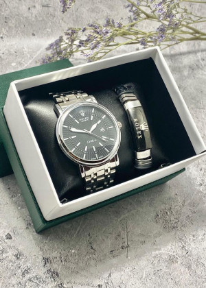 Подарочный набор для мужчины часы и браслет + коробка 2361695