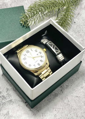 Подарочный набор для мужчины часы и браслет + коробка 2361699