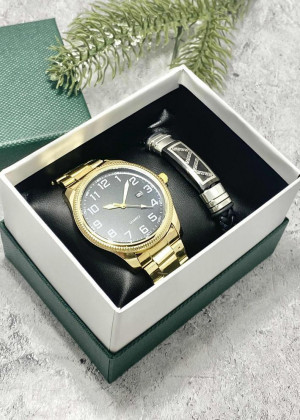 Подарочный набор для мужчины часы и браслет + коробка 2361702