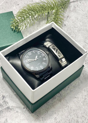 Подарочный набор для мужчины часы и браслет + коробка 2361703