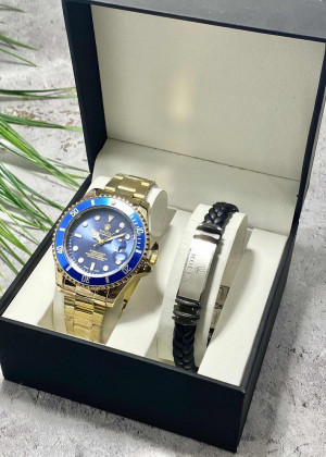 Подарочный набор для мужчины часы и браслет + коробка 2361708