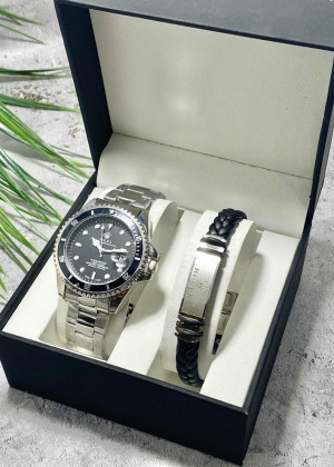 Подарочный набор для мужчины часы и браслет + коробка 2361709