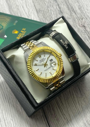 Подарочный набор для мужчины часы и браслет + коробка 2361713