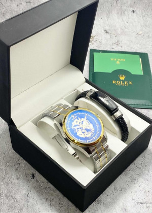 Подарочный набор для мужчины часы и браслет + коробка 2361718