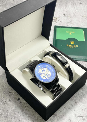 Подарочный набор для мужчины часы и браслет + коробка 2361719