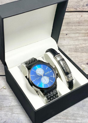 Подарочный набор для мужчины часы и браслет + коробка 2361720