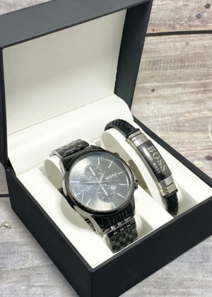 Подарочный набор для мужчины часы и браслет + коробка 2361722