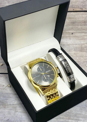 Подарочный набор для мужчины часы и браслет + коробка 2361723
