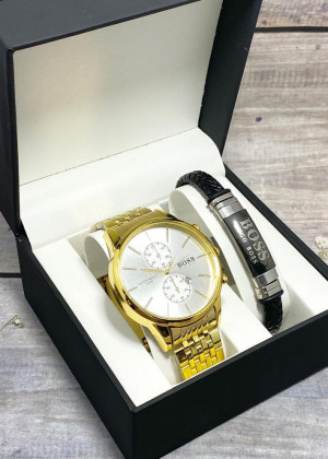 Подарочный набор для мужчины часы и браслет + коробка 2361724