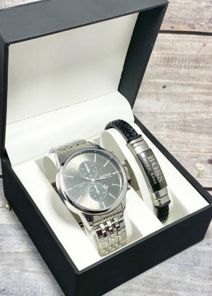 Подарочный набор для мужчины часы и браслет + коробка 2361725