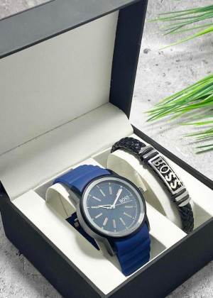 Подарочный набор для мужчины часы и браслет + коробка 2361730