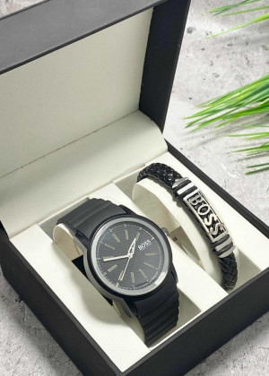 Подарочный набор для мужчины часы и браслет + коробка 2361731