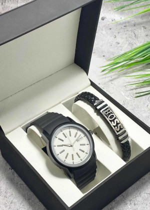 Подарочный набор для мужчины часы и браслет + коробка 2361732