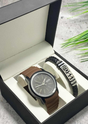 Подарочный набор для мужчины часы и браслет + коробка 2361733
