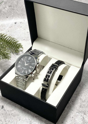 Подарочный набор для мужчины часы и браслет + коробка 2361734