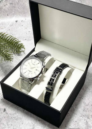 Подарочный набор для мужчины часы и браслет + коробка 2361735