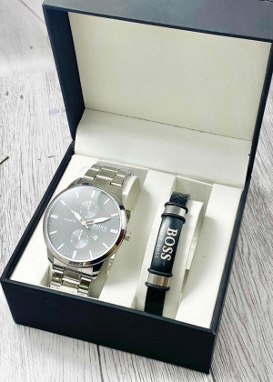 Подарочный набор для мужчины часы и браслет + коробка 2361736