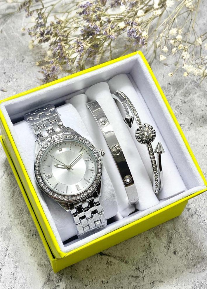Подарочный набор для женщин часы, 2 браслета + коробка 