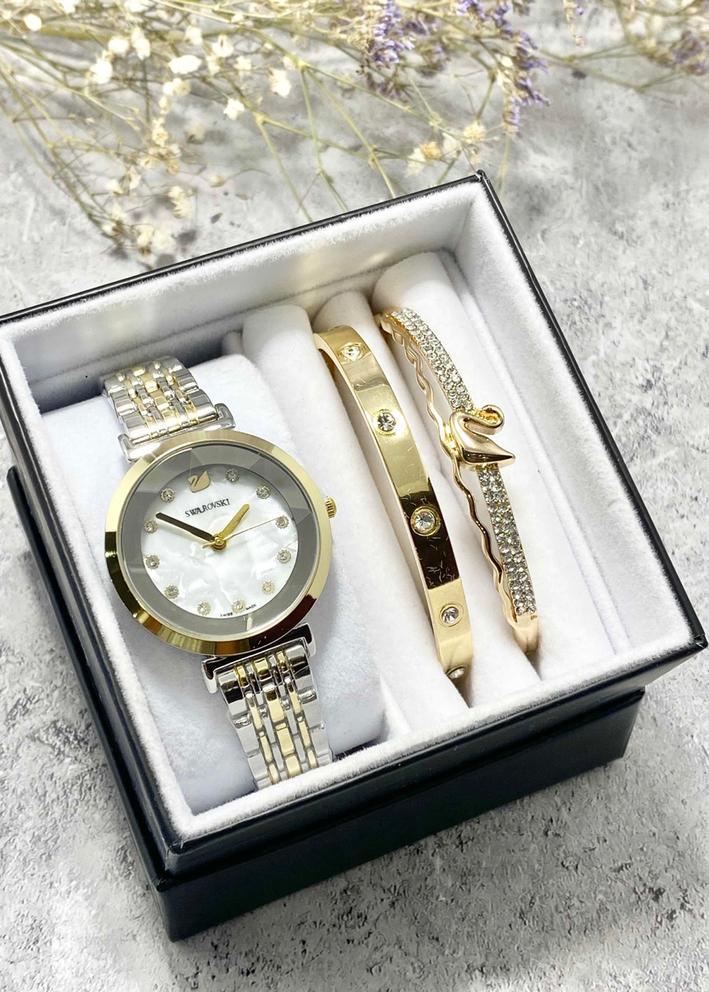 Подарочный набор для женщин часы, 2 браслета + коробка 