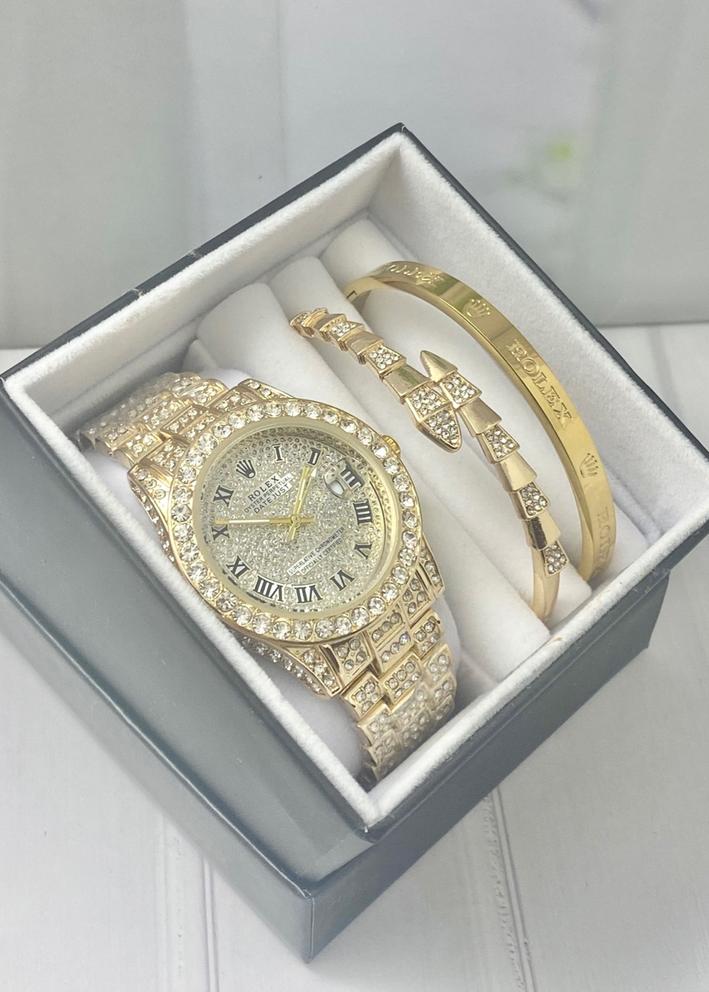 Подарочный набор для женщин часы, 2 браслета + коробка 