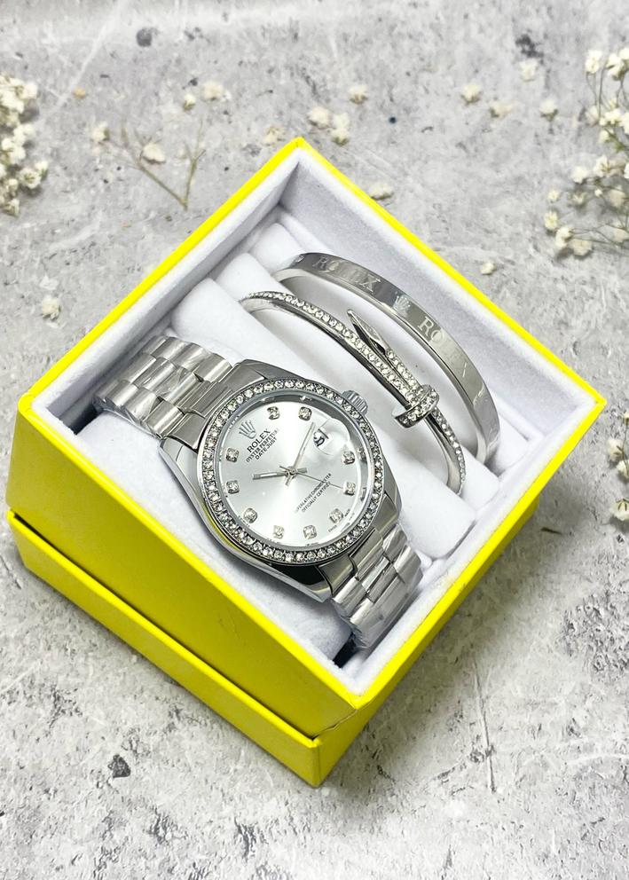 Подарочный набор для женщин часы, 2 браслета + коробка 